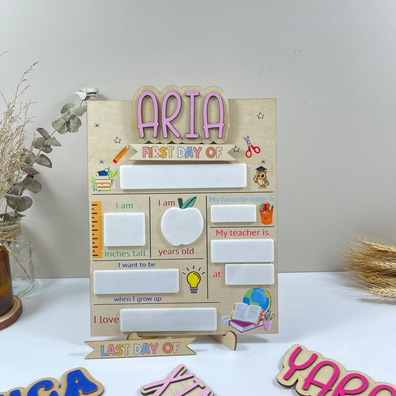 Custom Name Back To School Board, First and Last Day Sign, Reusable Back to School Sign, 1st Day of School 2024, Wooden School Board Gift SC0308 06