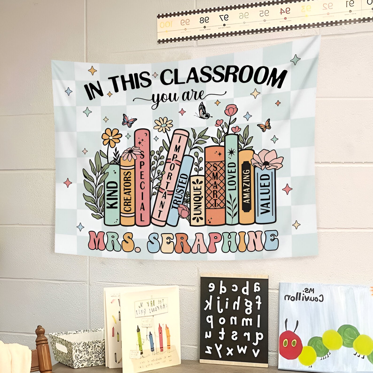 Custom Classroom Tapestry, Groovy Classroom Tapestry, Personalized Teacher Name Classroom Banner, Groovy Classroom Decor First Day Of School tapes