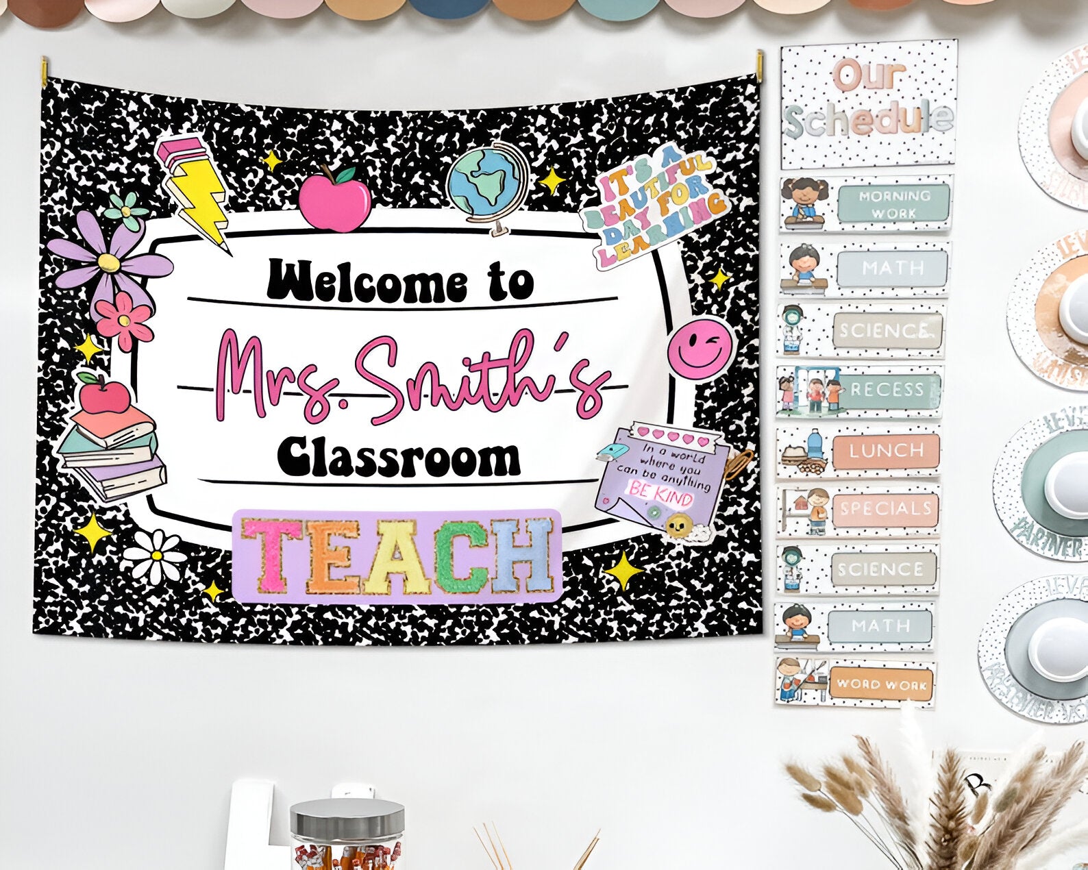 Personalized Teacher Classroom Tapestry, Teachers Name Classroom Banner, Groovy Classroom Decor, Gift for Teacher, Back to School Tapestry tapes
