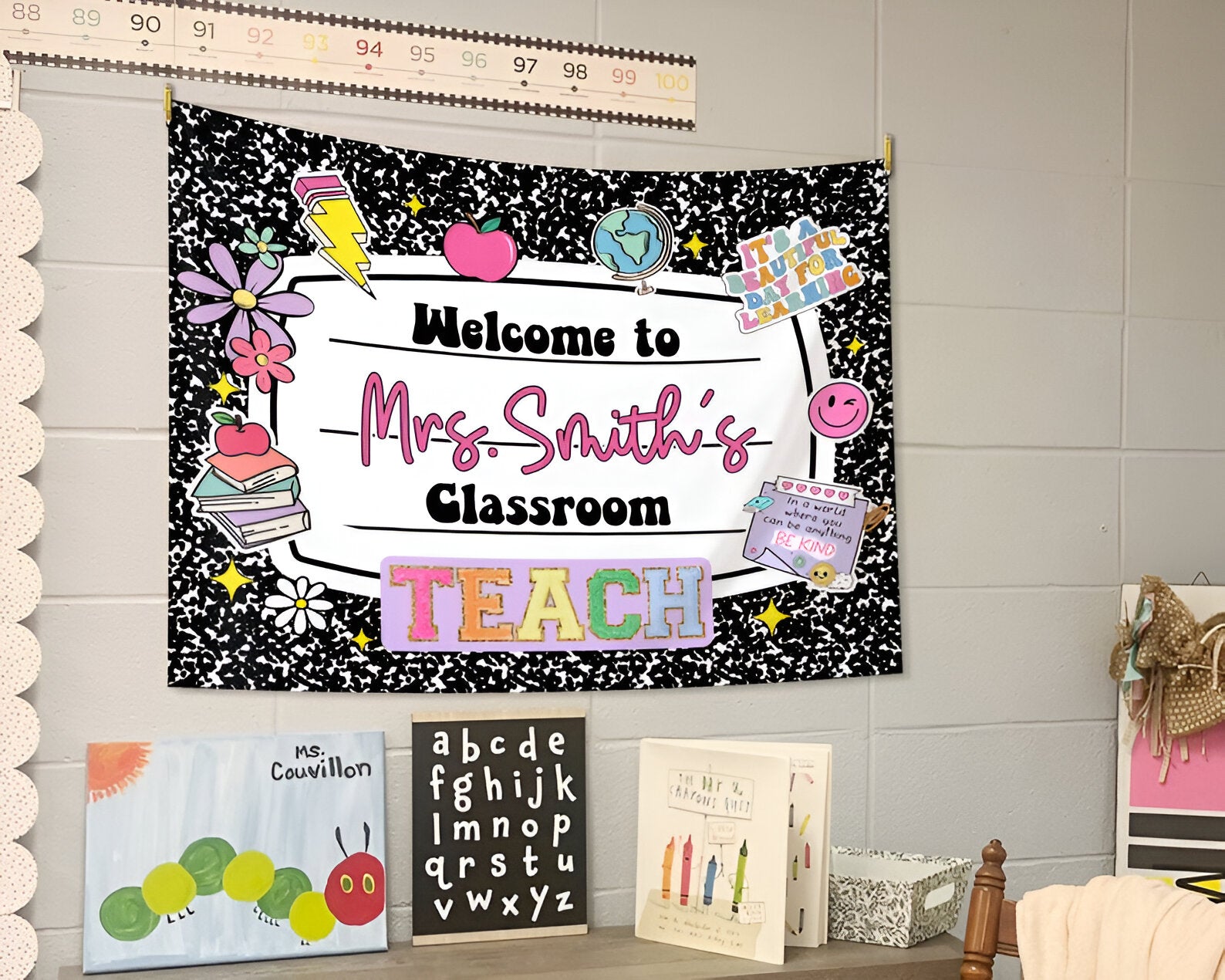 Personalized Teacher Classroom Tapestry, Teachers Name Classroom Banner, Groovy Classroom Decor, Gift for Teacher, Back to School Tapestry tapes