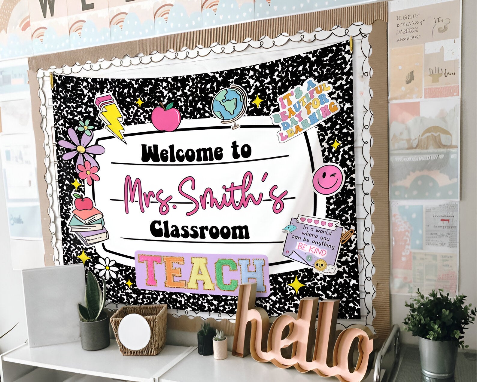 Personalized Teacher Classroom Tapestry, Teachers Name Classroom Banner, Groovy Classroom Decor, Gift for Teacher, Back to School Tapestry tapes