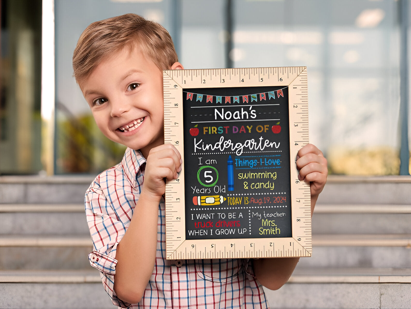 First Day of School Sign, First Day School Kindergarten Sign, 1st Day of Preschool, Back to School Chalkboard, Reusable, Wooden School Board scsign1