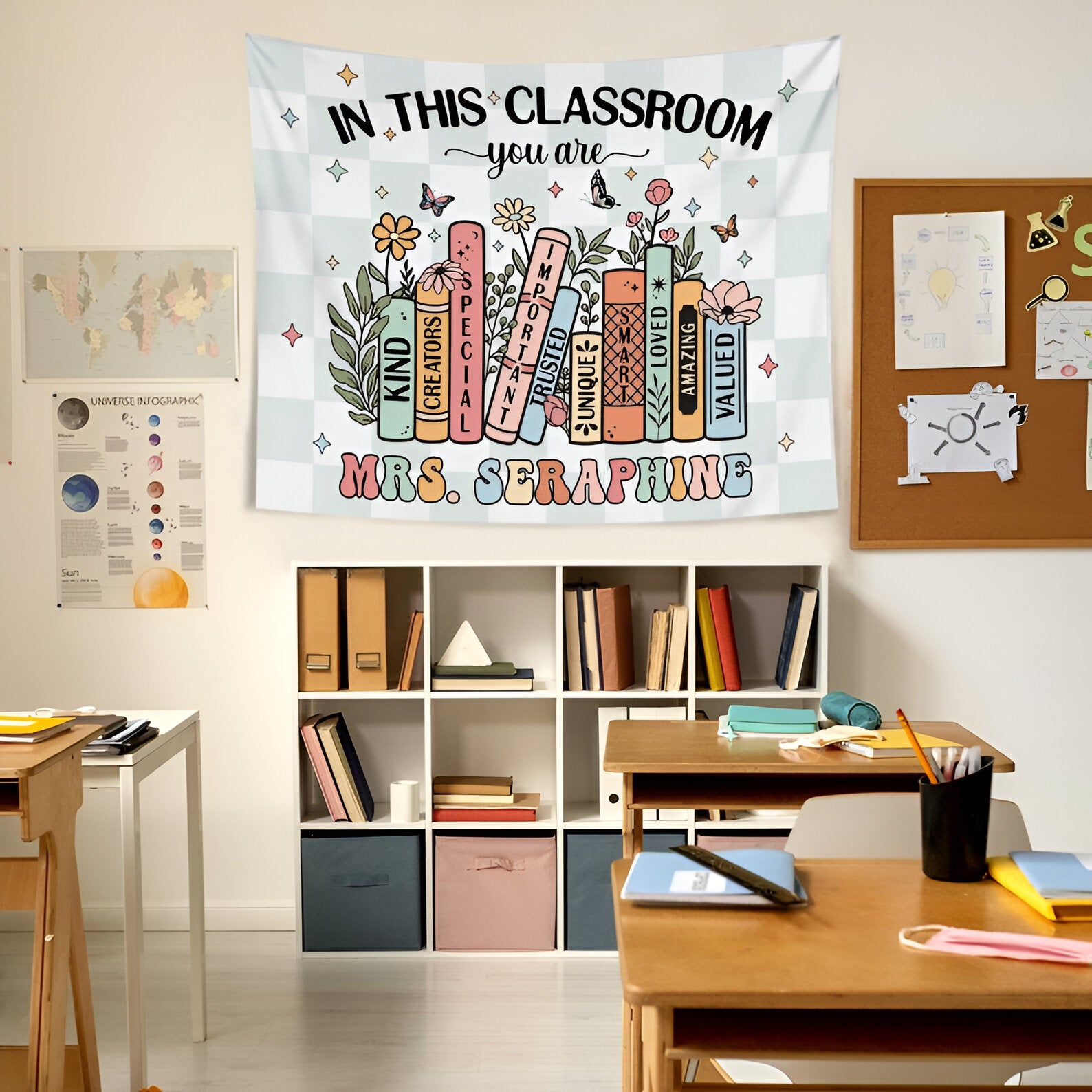 Custom Classroom Tapestry, Groovy Classroom Tapestry, Personalized Teacher Name Classroom Banner, Groovy Classroom Decor First Day Of School tapes