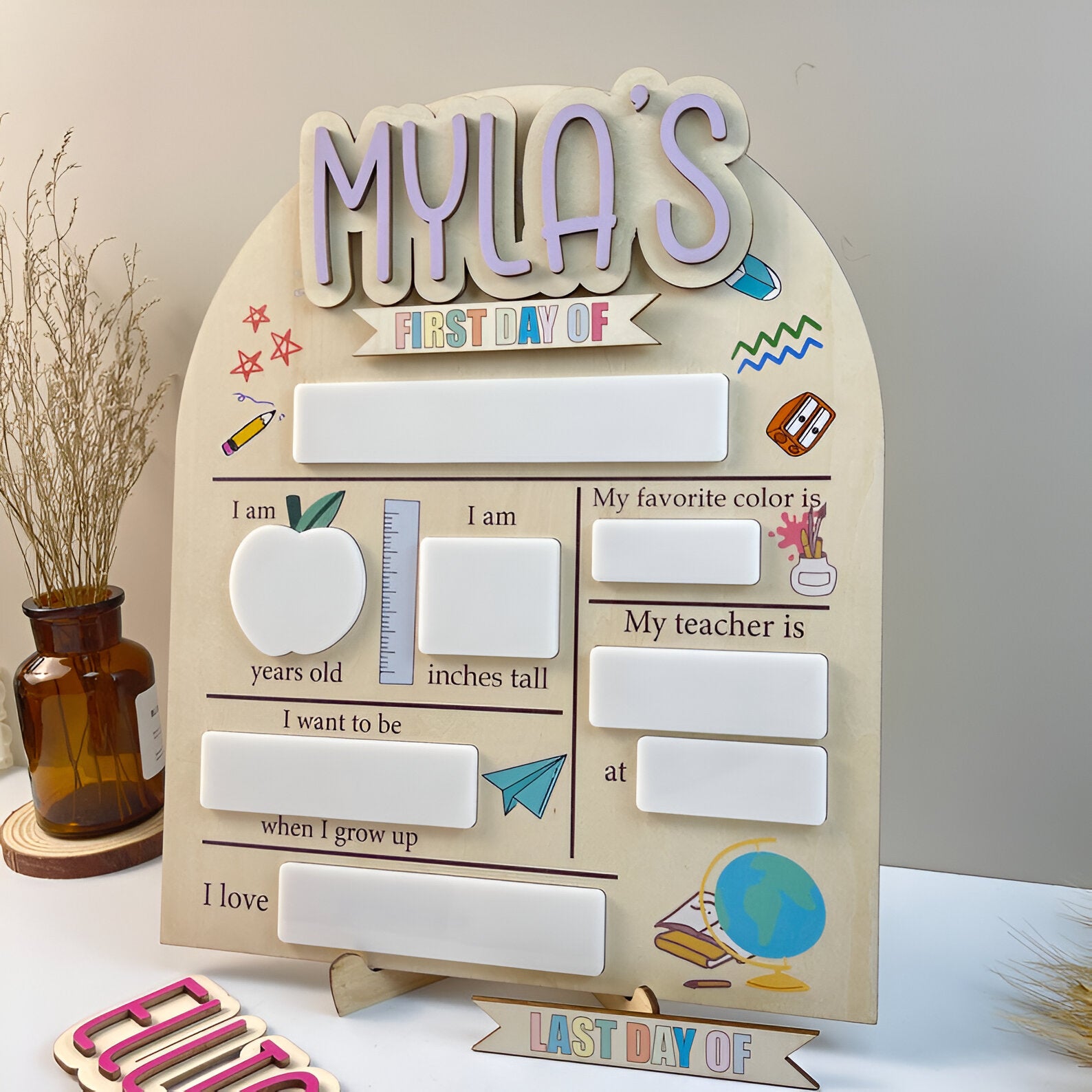 Personalized First & Last Day of School Interchangeable Sign, First Day At Back to School Sign, Custom Wooden School Board, Gift for Student scsign1