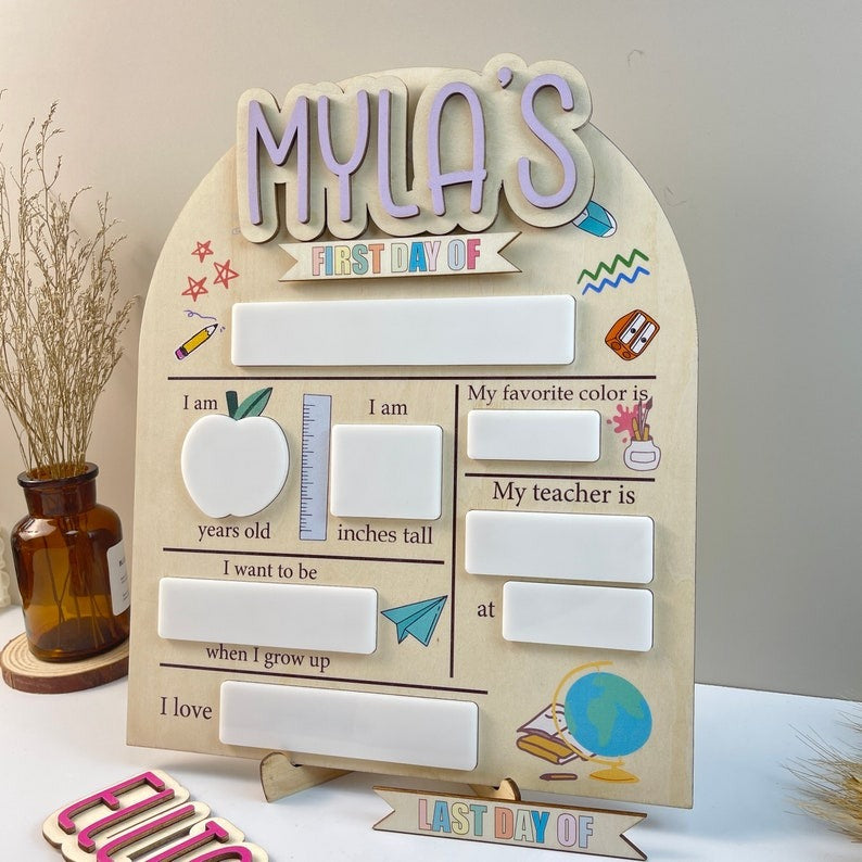 Personalized First & Last Day of School Interchangeable Sign, First Day At Back to School Sign, Custom Wooden School Board, Gift for Student SC0308 09