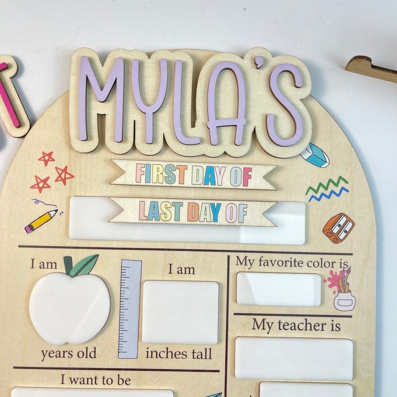 Personalized First & Last Day of School Interchangeable Sign, First Day At Back to School Sign, Custom Wooden School Board, Gift for Student SC0308 09