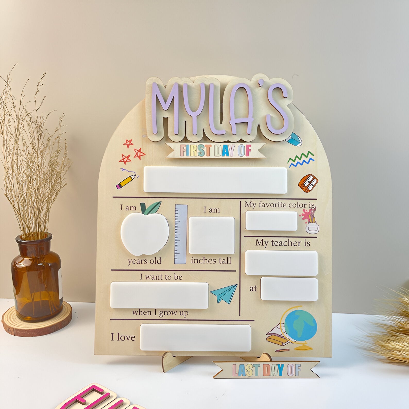 Personalized First & Last Day of School Interchangeable Sign, First Day At Back to School Sign, Custom Wooden School Board, Gift for Student scsign1