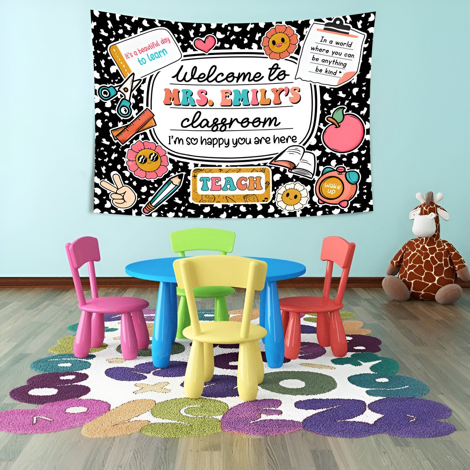 Custom Teacher Name Tapestry, Personalized Teacher Classroom Tapestry, Teacher Gift, Classroom Decor, Welcome to Class Decor,Custom Tapestry tapes