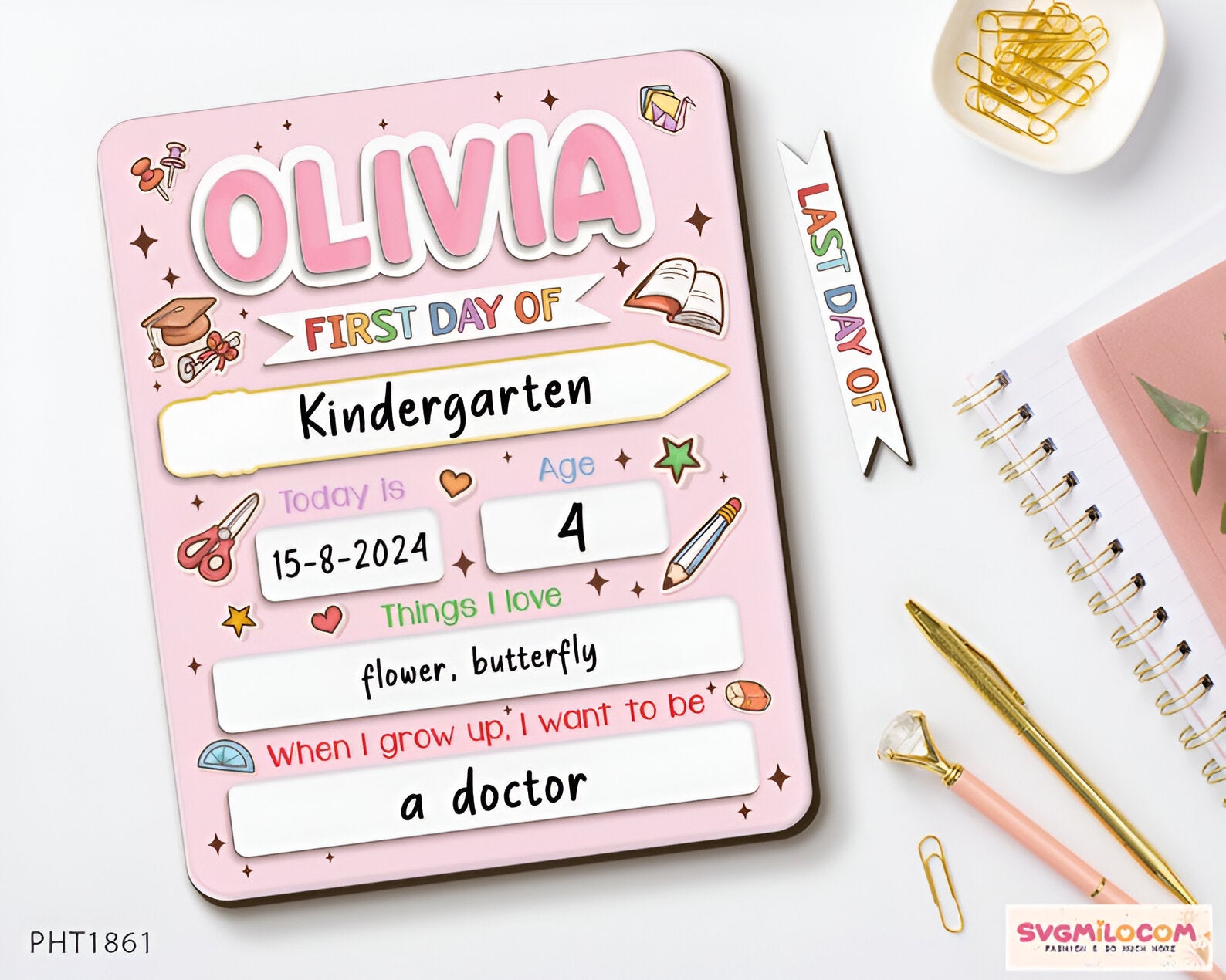 Personalized First Day of School Sign, First and Last Day of School Interchangeable Sign, Back To School Gift, Custom Wooden School Board scsign1