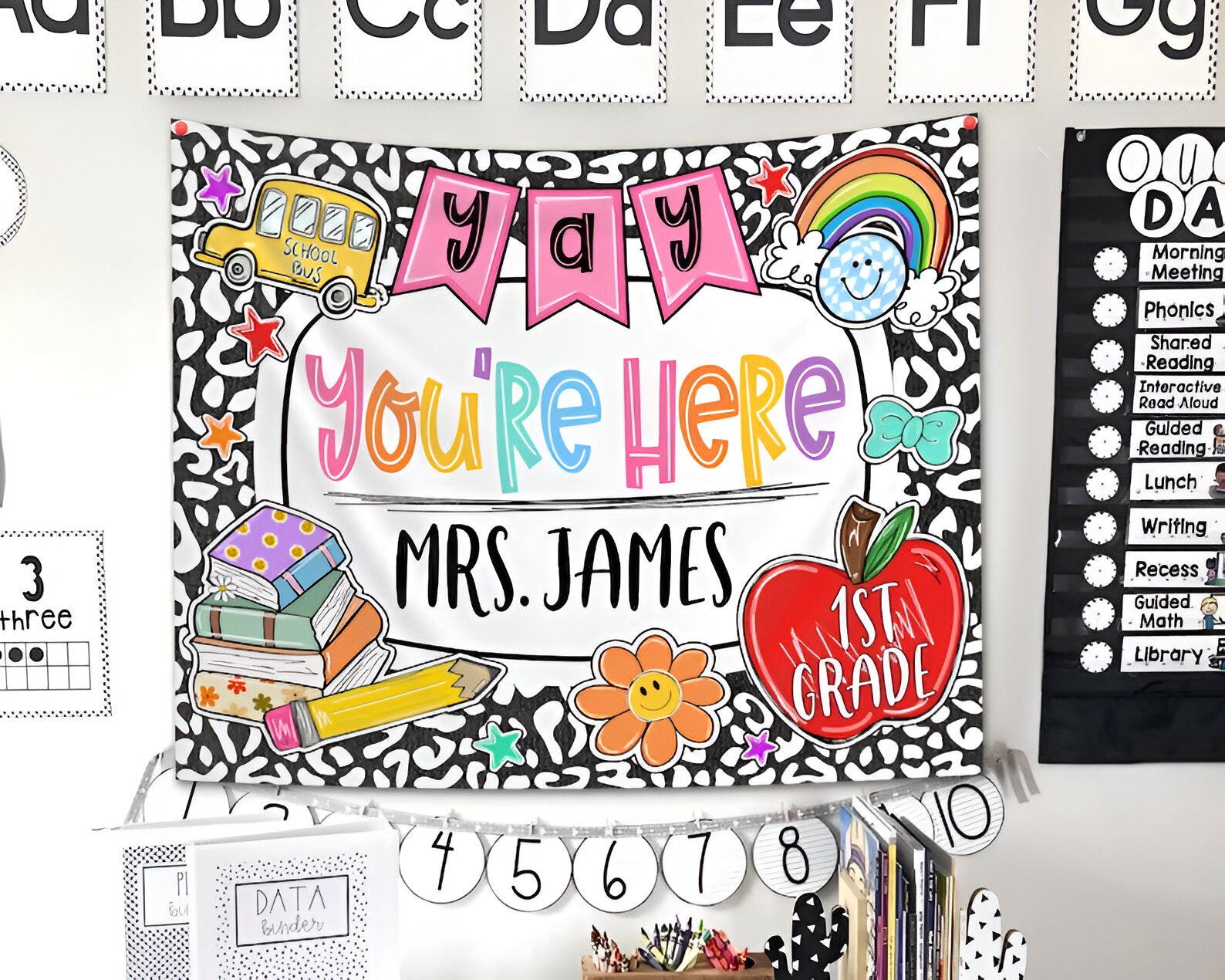 Personalized Classroom Tapestry, Yay You're Here Tapestry, Classroom Banner, Groovy Teacher Tapestry, Classroom Decor, Back To School Gift tapes