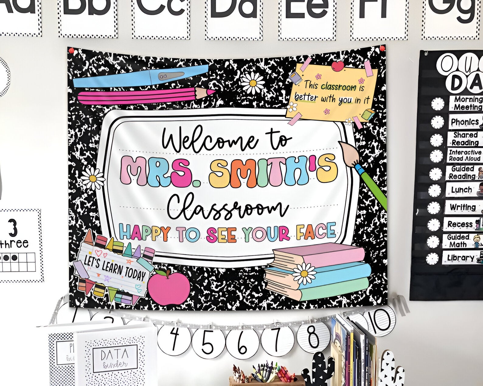 Personalized Classroom Tapestry, Composition Notebook Decor, Classroom Banner, Groovy Teacher Tapestry, Classroom Decor, Back To School Gift tapes