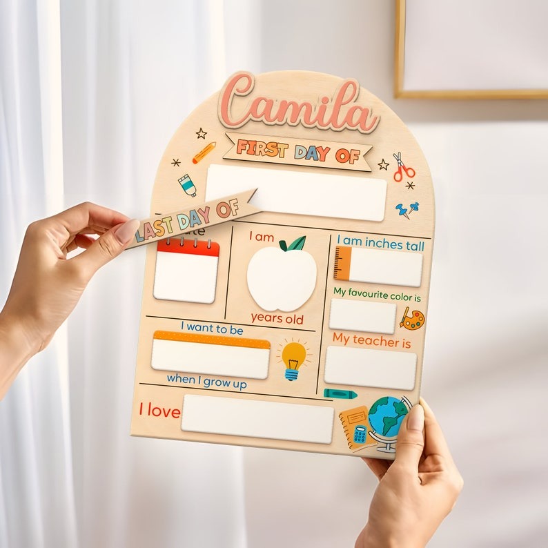 Custom Name First Day School Wooden School Board, Kindergarten 1st Day of School Sign, First & Last Day of School Sign, Gift for Student SC0308 07