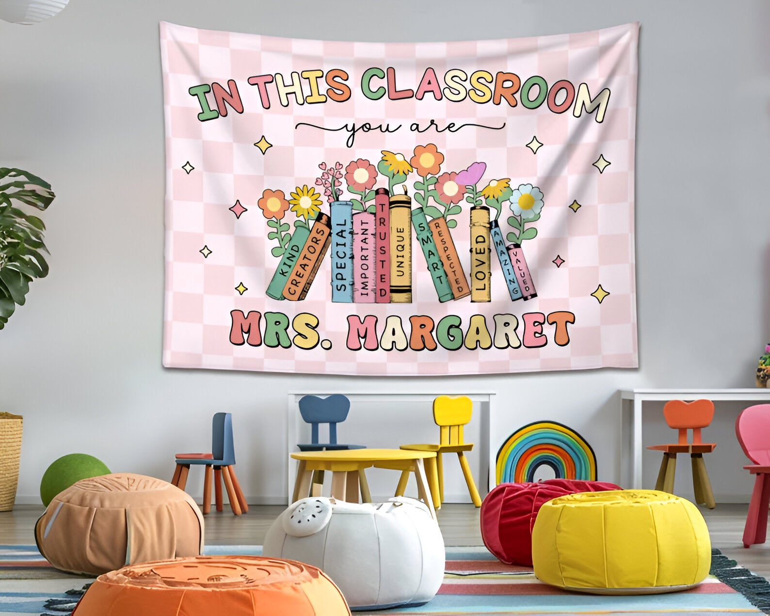 Classroom Tapestry Decor, Custom Welcome Teachers Name Classroom Banner, Teacher Gifts, Custom Classroom Tapestry, Back To School Gifts tapes1