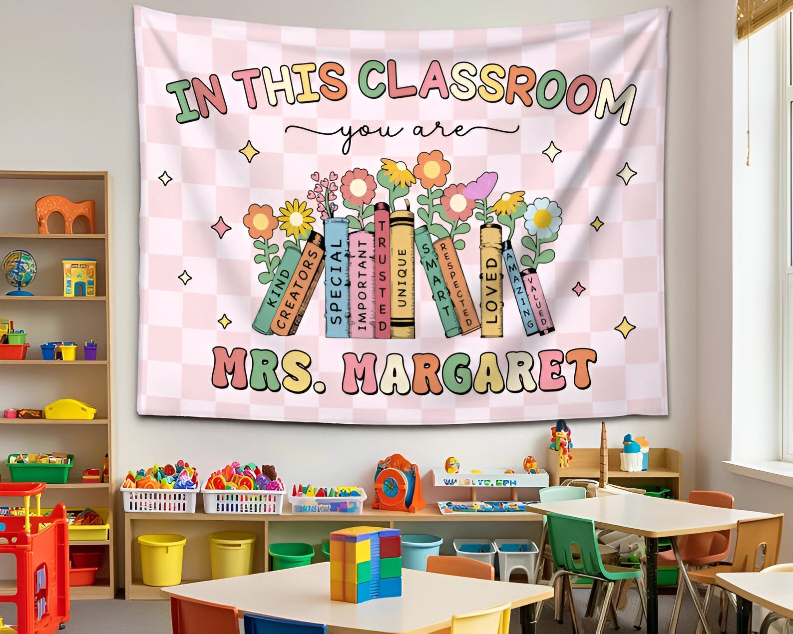 Classroom Tapestry Decor, Custom Welcome Teachers Name Classroom Banner, Teacher Gifts, Custom Classroom Tapestry, Back To School Gifts tapes1