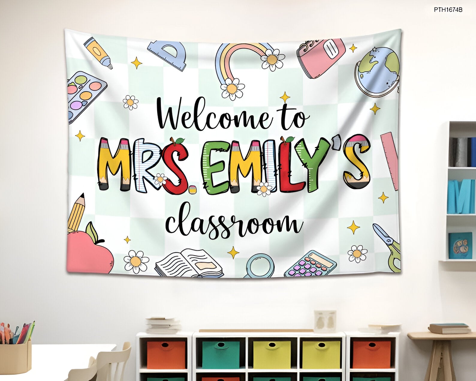 Custom Classroom Tapestry, Personalized Teacher Name Classroom Banner, Classroom Tapestry, Groovy Classroom Decor First Day Of School tapes1