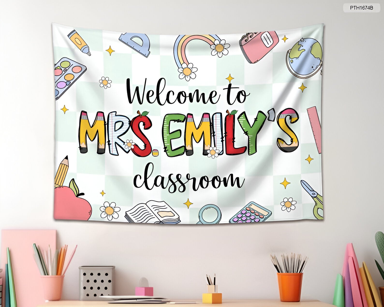 Custom Classroom Tapestry, Personalized Teacher Name Classroom Banner, Classroom Tapestry, Groovy Classroom Decor First Day Of School tapes1