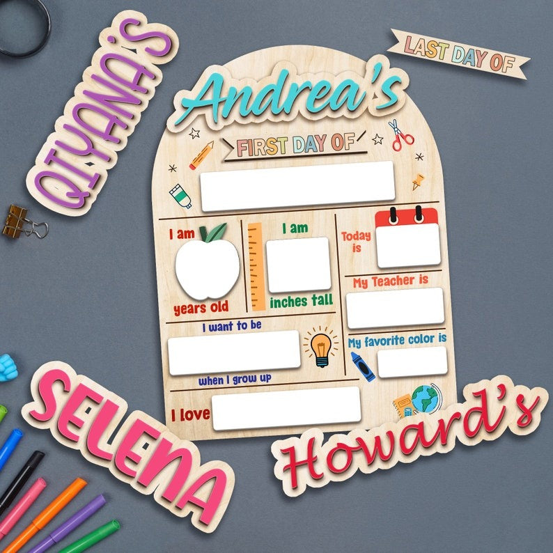 First & Last Day of School Interchangeable Sign, Custom School Board Gift for Students, Custom First Day Of School Sign, Back To School Gift SC0308 01