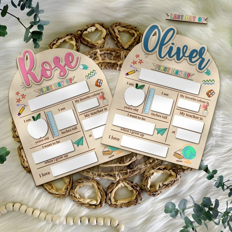 First & Last Day of School Interchangeable Sign, Personalized First Day At Back to School Sign, Custom Wooden School Board Gift for Student SC0308 08