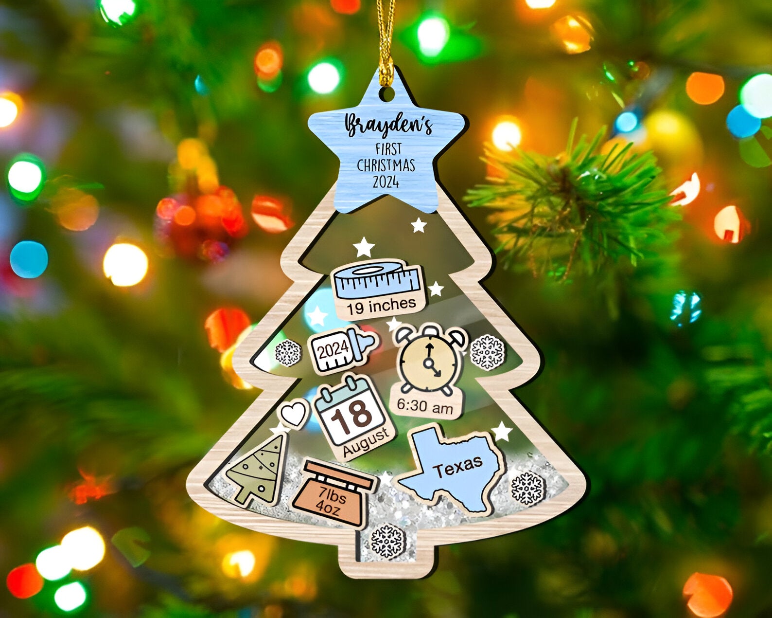 Baby's First Christmas Ornament, Baby 1st Christmas 2024 Ornament, Custom Baby Name Gift, Newborn Gift, Baby Shower Gift, 4D Ornament ORN2809