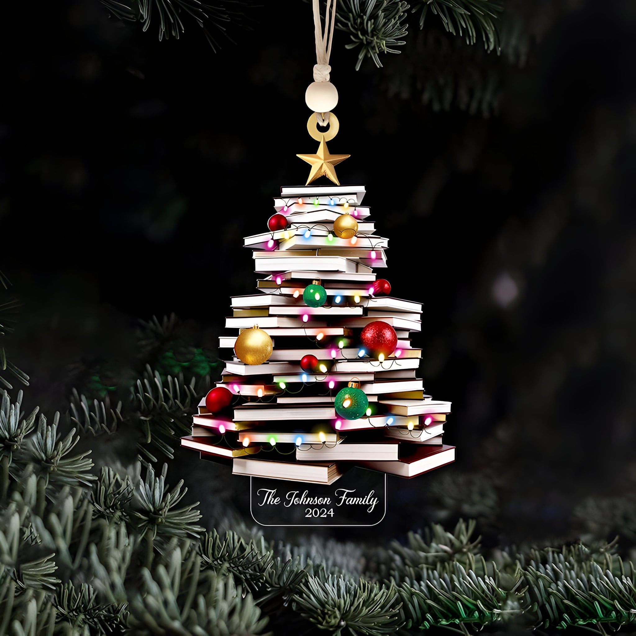 Personalized Gifts for Book Lover,Acrylic Tree Ornament Gift for Her Librarian,2024 Christmas Ornaments-Flat Printed Acrylic Ornament ORN2709