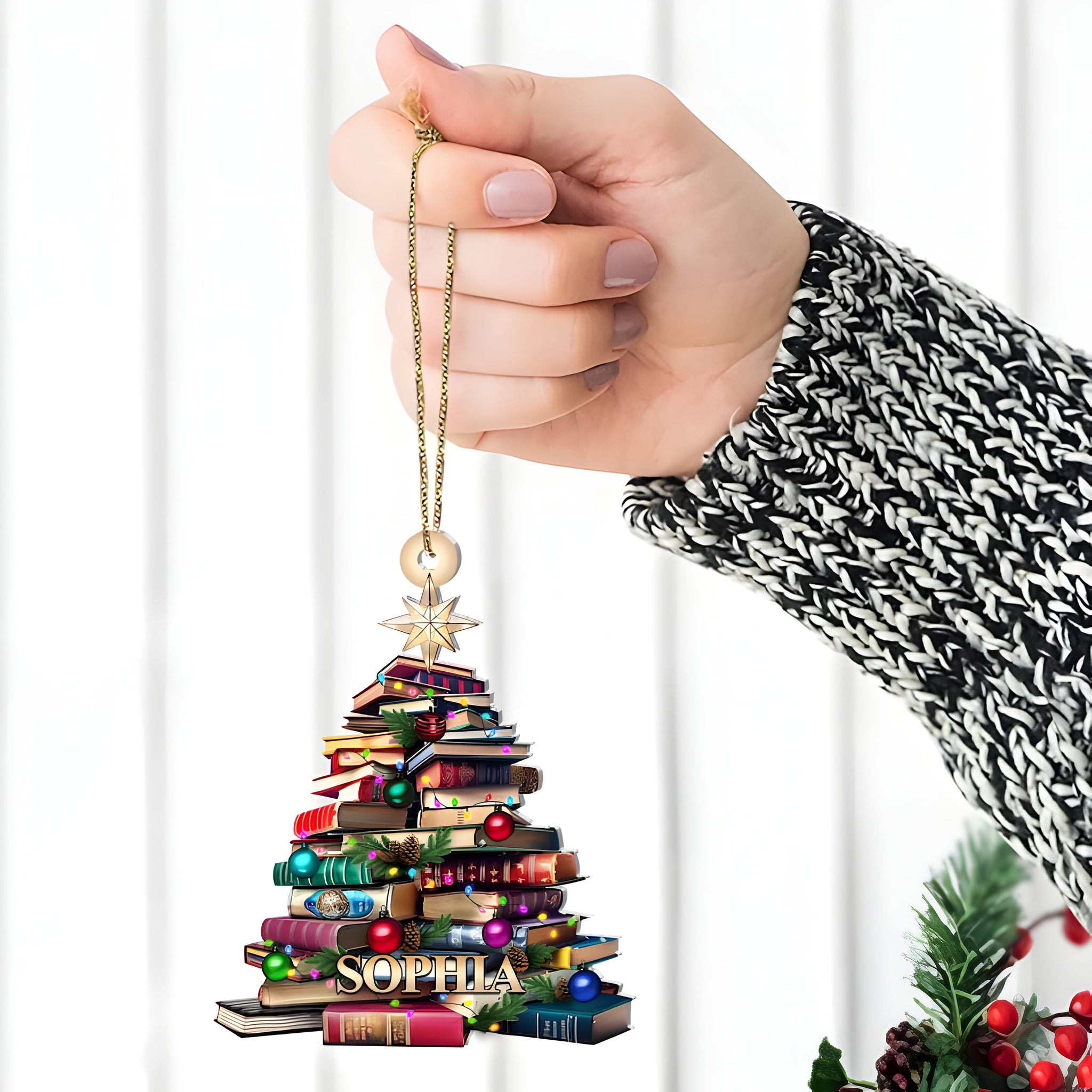 Personalized Christmas Book Tree Name Ornament, Custom Bookish Ornament, Book Club Ornament, Librarian Gift, Book Lover Gift, Bookworm Gifts ORN2709