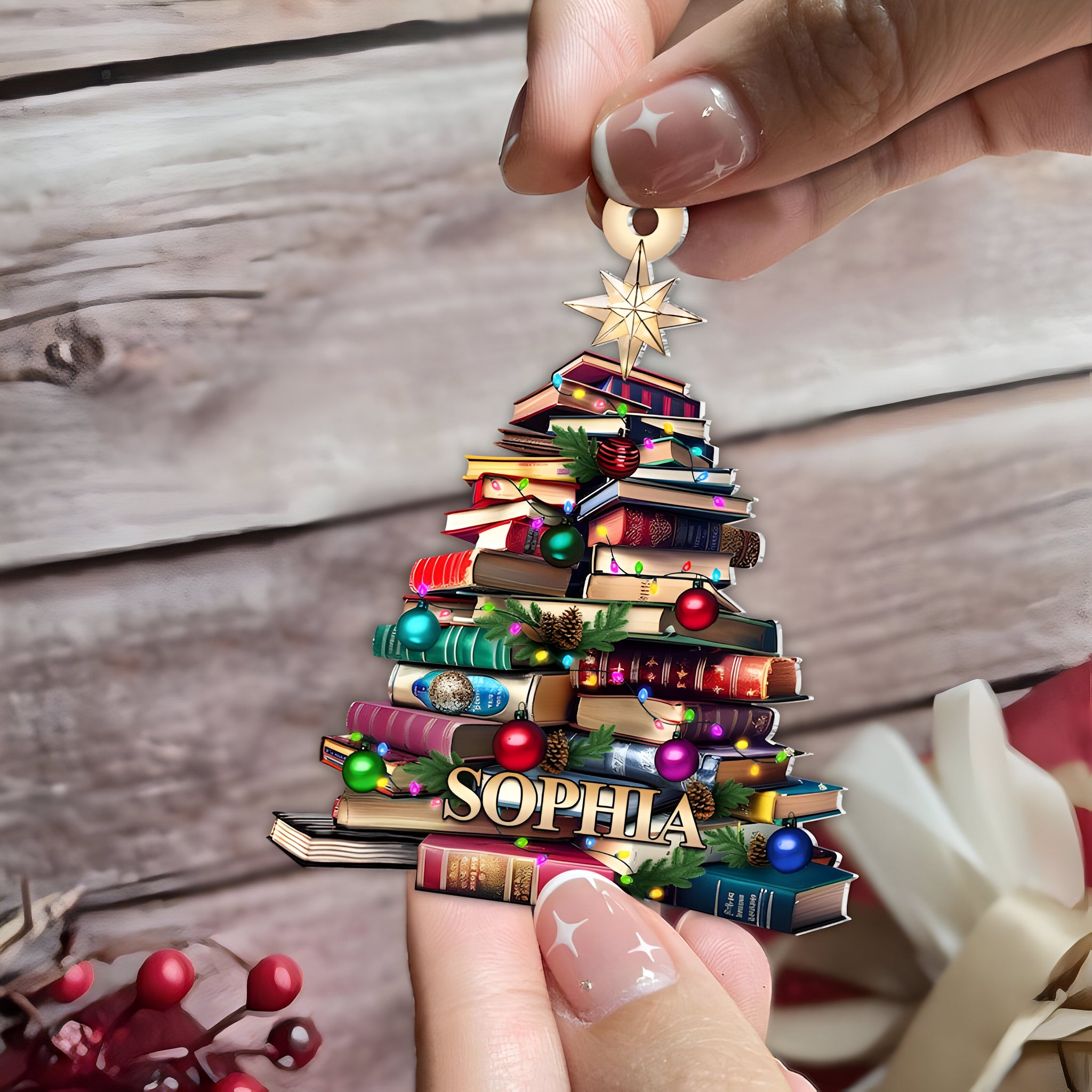 Personalized Christmas Book Tree Name Ornament, Custom Bookish Ornament, Book Club Ornament, Librarian Gift, Book Lover Gift, Bookworm Gifts ORN2709
