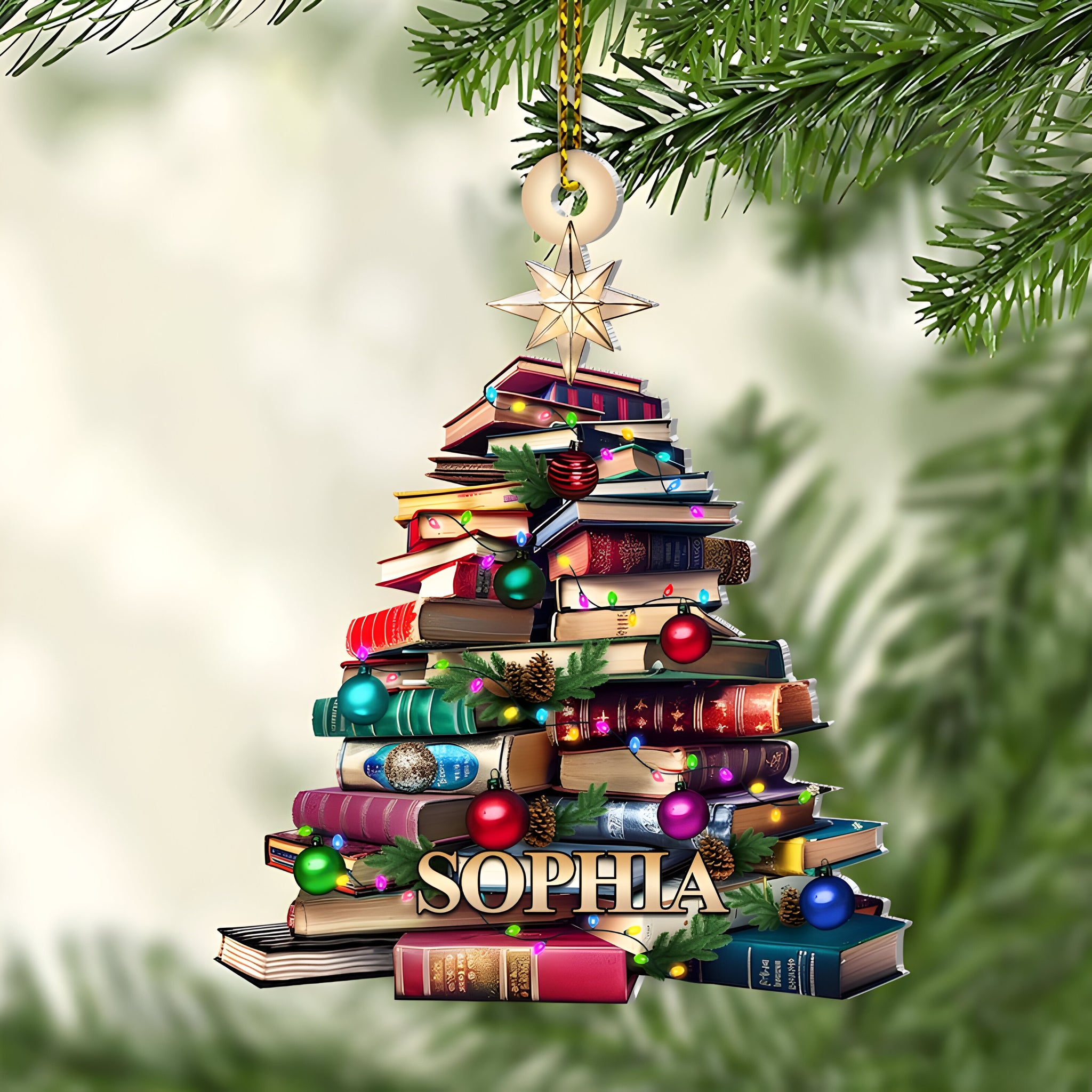Personalized Christmas Book Tree Name Ornament, Custom Bookish Ornament, Book Club Ornament, Librarian Gift, Book Lover Gift, Bookworm Gifts ORN2709