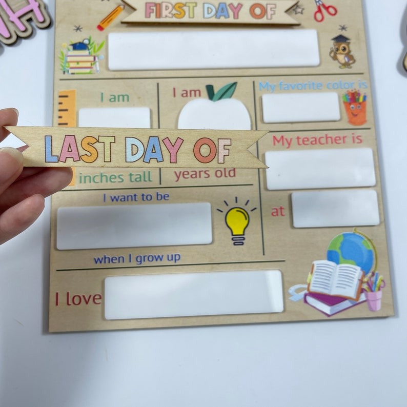 Custom Name Back To School Board, First and Last Day Sign, Reusable Back to School Sign, 1st Day of School 2024, Wooden School Board Gift SC0308 06