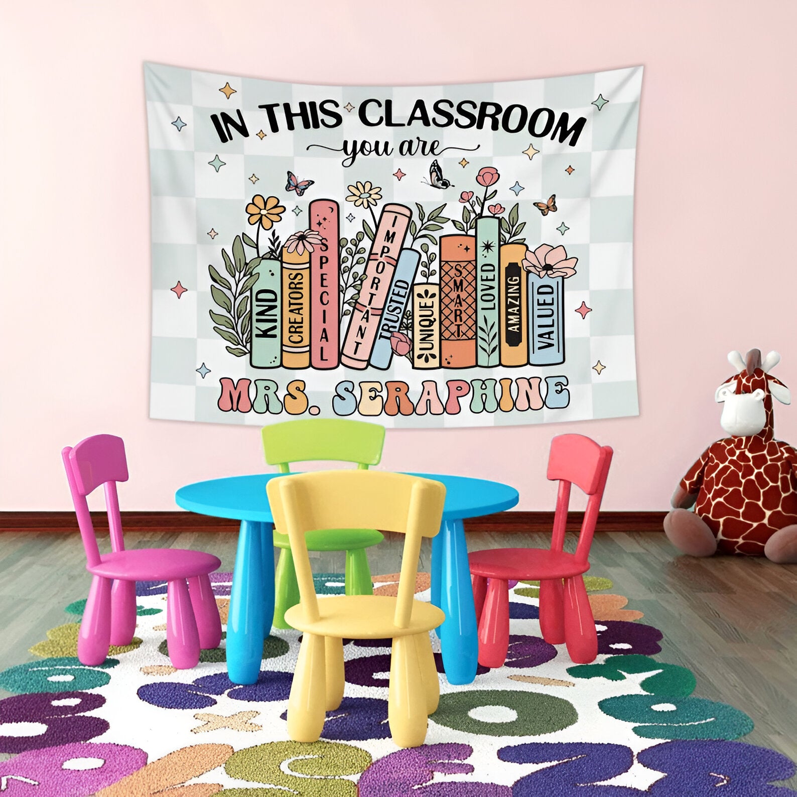 Custom Classroom Tapestry, Groovy Classroom Tapestry, Personalized Teacher Name Classroom Banner, Groovy Classroom Decor First Day Of School tapes