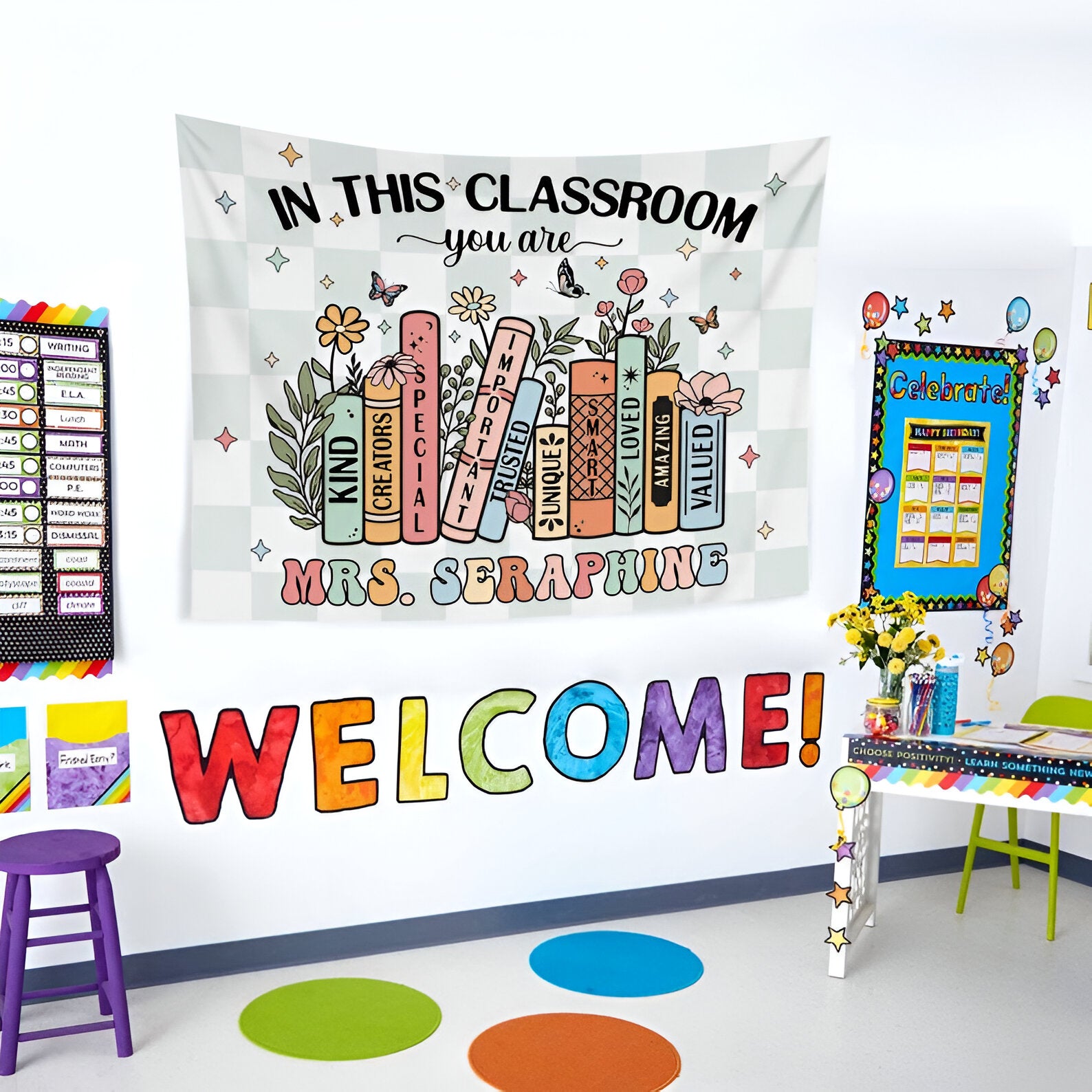 Custom Classroom Tapestry, Groovy Classroom Tapestry, Personalized Teacher Name Classroom Banner, Groovy Classroom Decor First Day Of School tapes