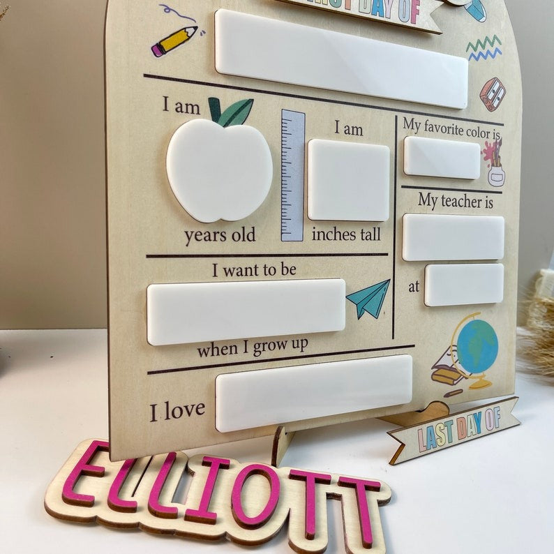 Personalized First & Last Day of School Interchangeable Sign, First Day At Back to School Sign, Custom Wooden School Board, Gift for Student SC0308 09