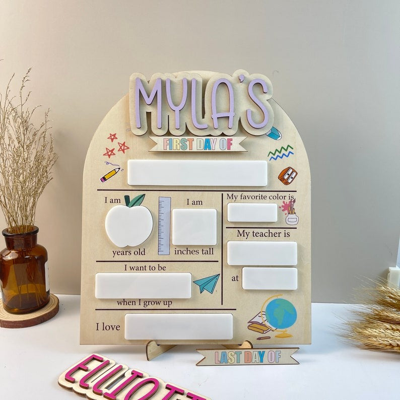 First & Last Day of School Interchangeable Sign, Personalized First Day At Back to School Sign, Custom Wooden School Board Gift for Student SC0308 08