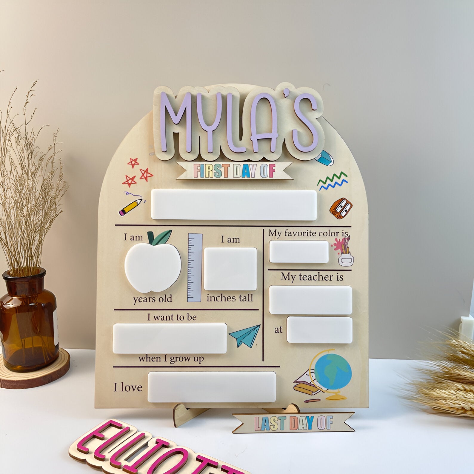 Personalized First & Last Day of School Interchangeable Sign, First Day At Back to School Sign, Custom Wooden School Board, Gift for Student scsign1