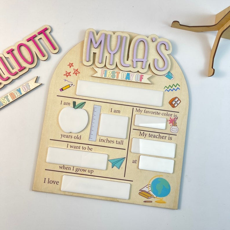 Personalized First & Last Day of School Interchangeable Sign, First Day At Back to School Sign, Custom Wooden School Board, Gift for Student SC0308 09