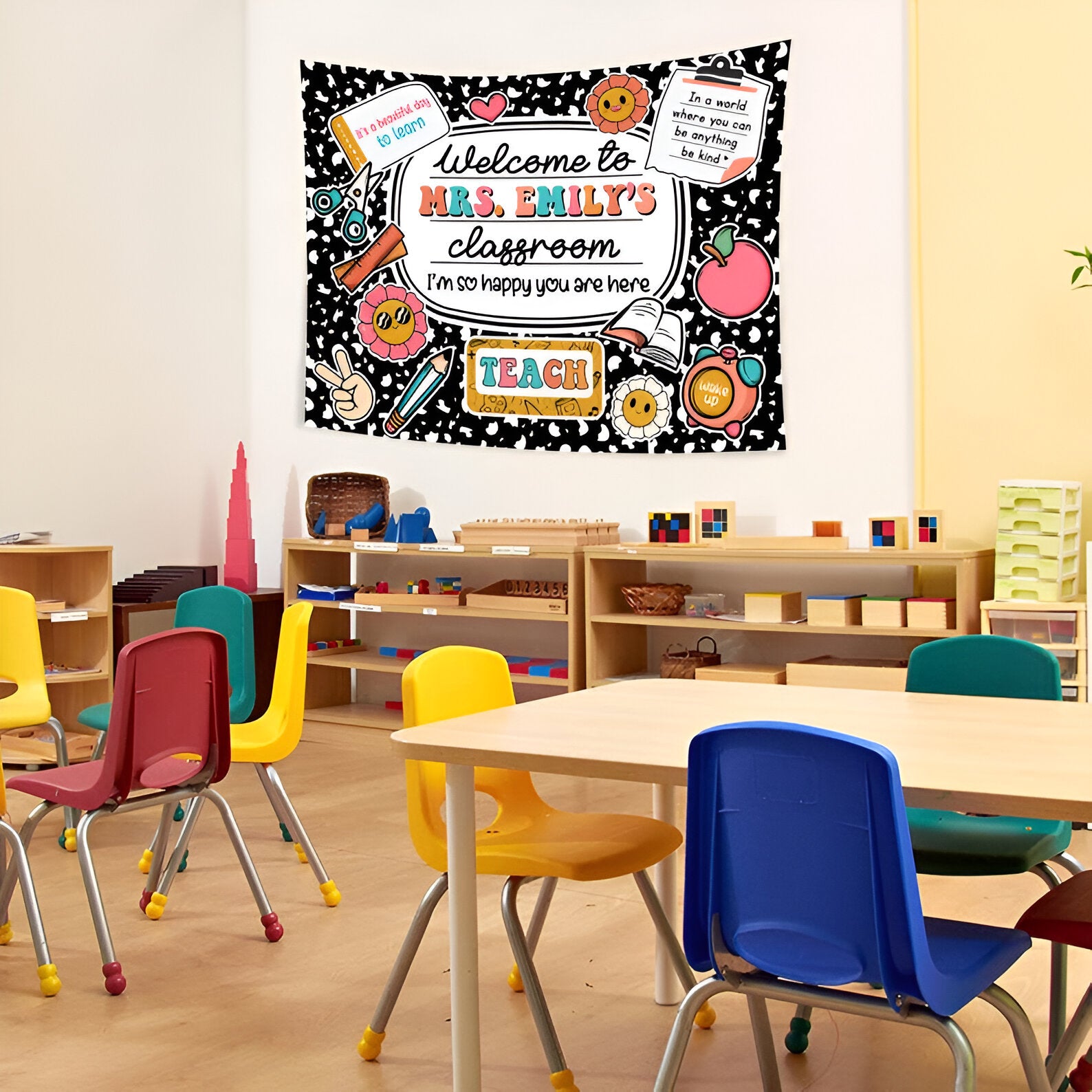 Custom Teacher Name Tapestry, Personalized Teacher Classroom Tapestry, Teacher Gift, Classroom Decor, Welcome to Class Decor,Custom Tapestry tapes