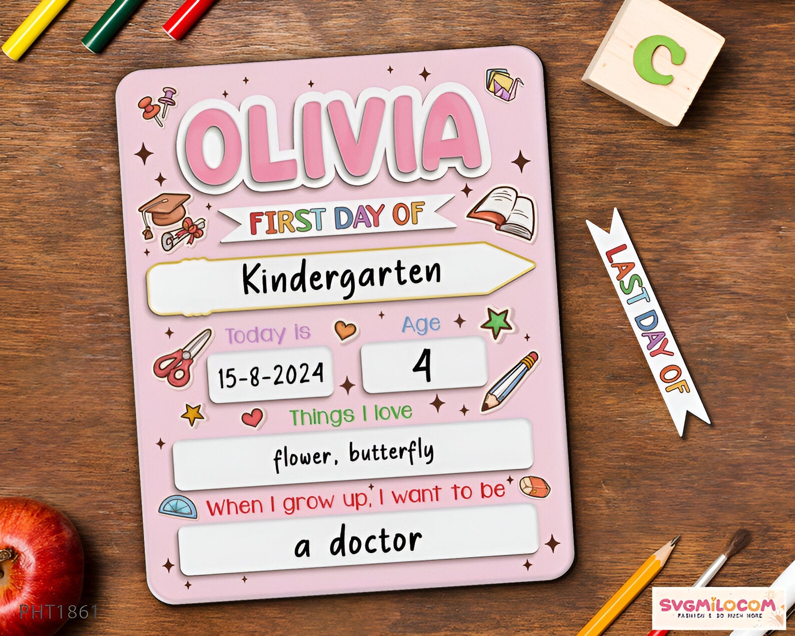 Personalized First Day of School Sign, First and Last Day of School Interchangeable Sign, Back To School Gift, Custom Wooden School Board scsign1