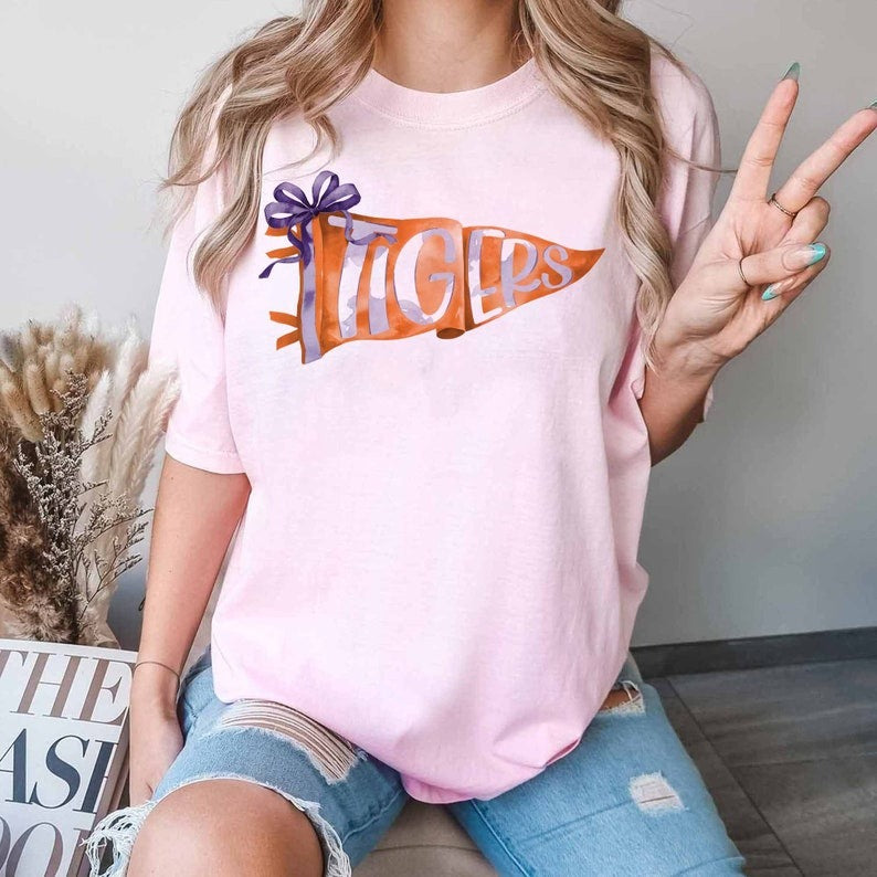 Custom Watercolor Pennants Flag Mascot Shirt, Girly Mascot shirt, School Spirit Shirt, Matching Team Tee, Personalized School Team TD0308 02