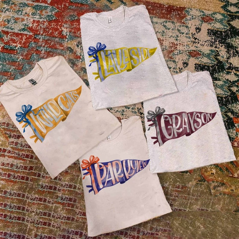 Custom Watercolor Pennants Flag Mascot Shirt, Girly Mascot shirt, School Spirit Shirt, Matching Team Tee, Personalized School Team TD0308 02