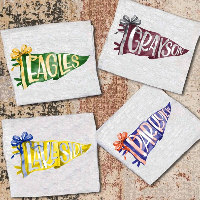 Custom Watercolor Pennants Flag Mascot Shirt, Girly Mascot shirt, School Spirit Shirt, Matching Team Tee, Personalized School Team TD0308 02