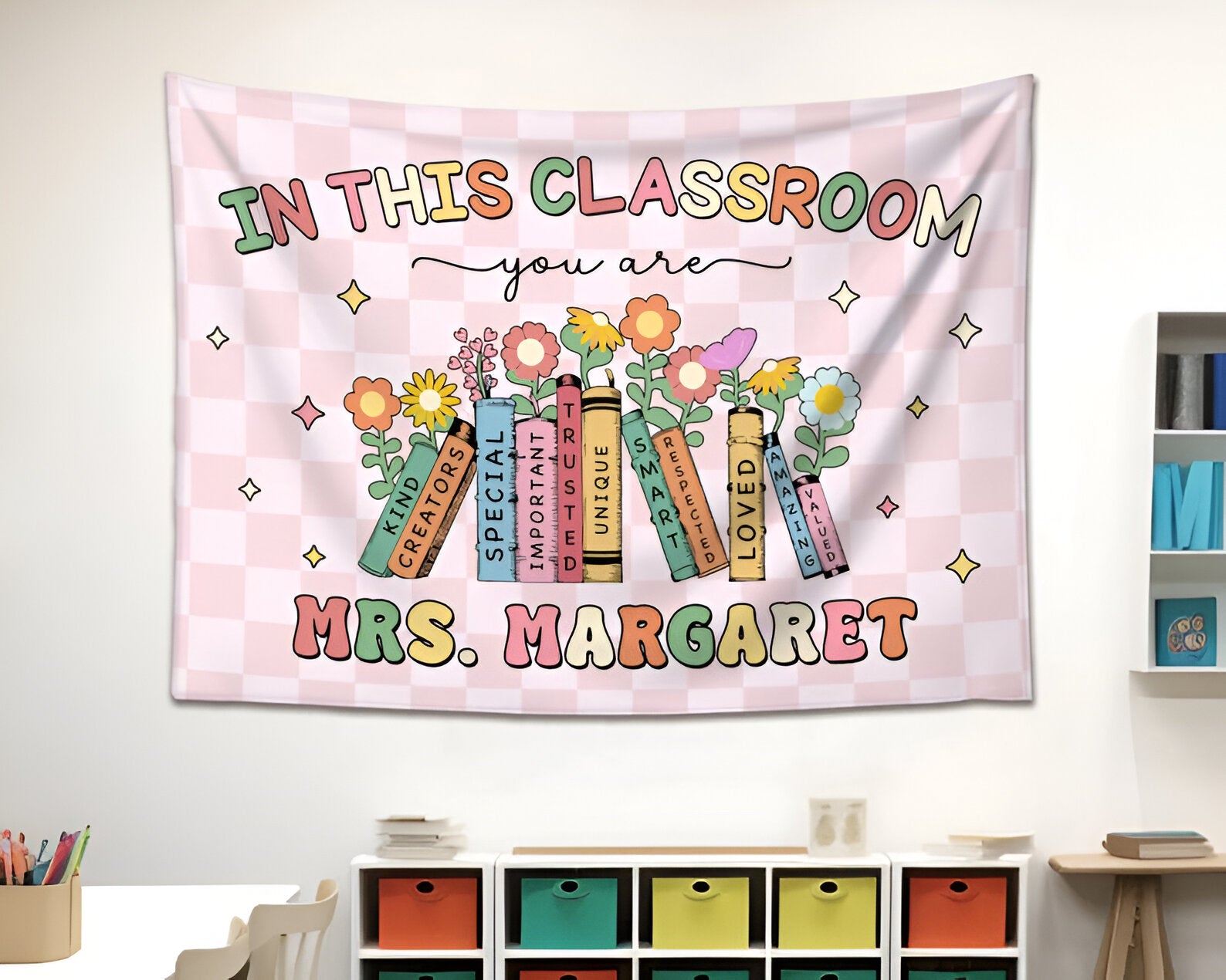 Classroom Tapestry Decor, Custom Welcome Teachers Name Classroom Banner, Teacher Gifts, Custom Classroom Tapestry, Back To School Gifts tapes1