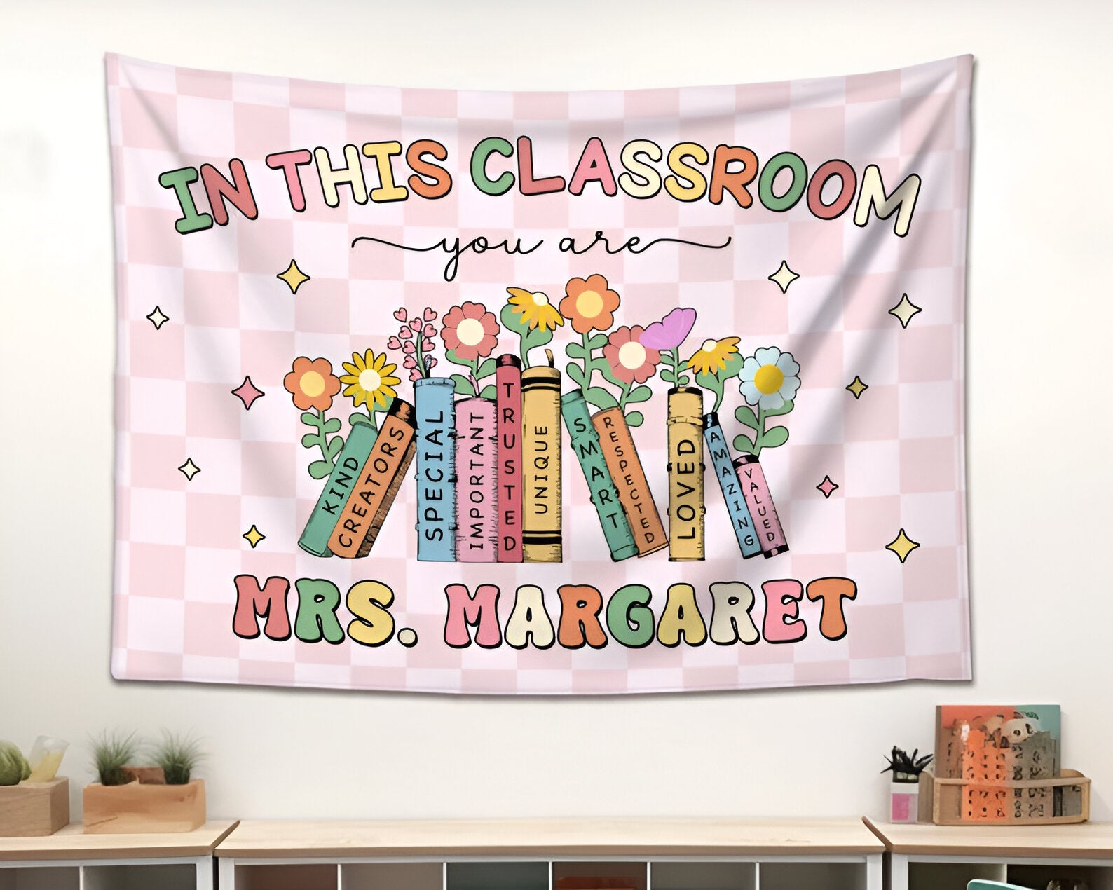 Classroom Tapestry Decor, Custom Welcome Teachers Name Classroom Banner, Teacher Gifts, Custom Classroom Tapestry, Back To School Gifts tapes1