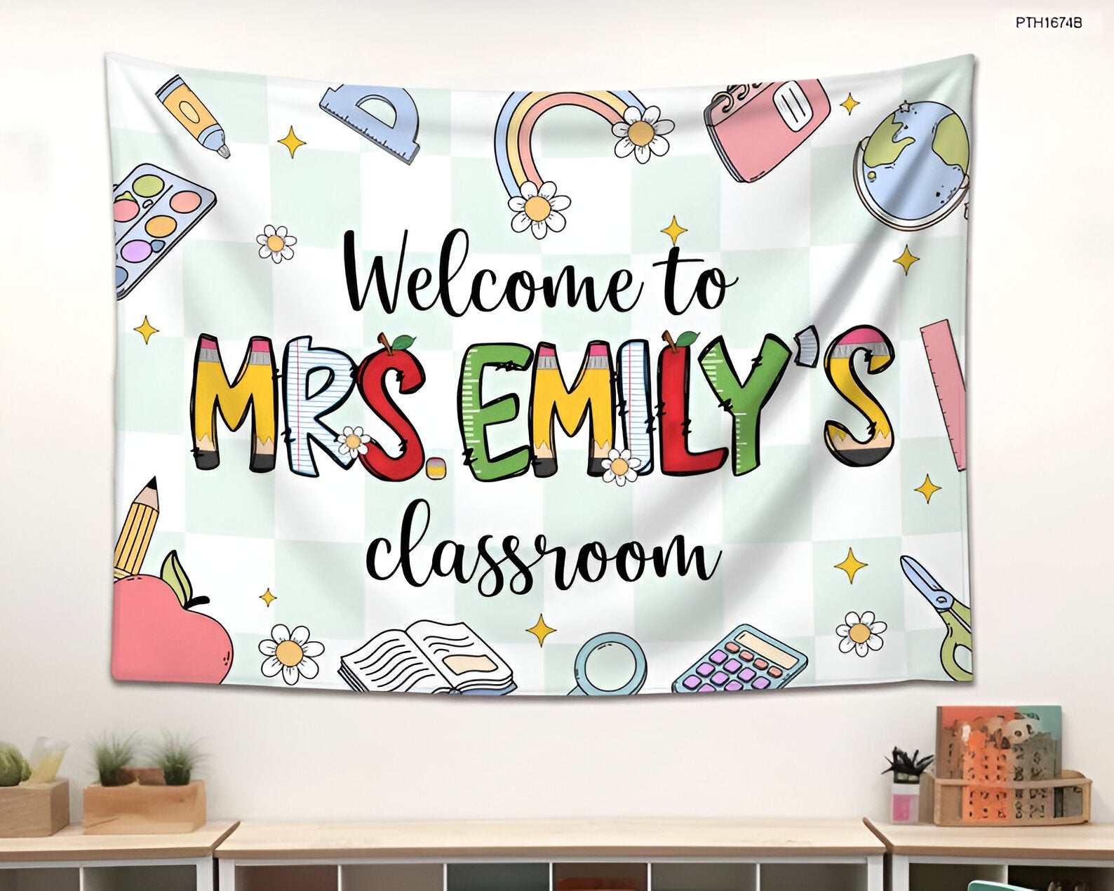 Custom Classroom Tapestry, Personalized Teacher Name Classroom Banner, Classroom Tapestry, Groovy Classroom Decor First Day Of School tapes1