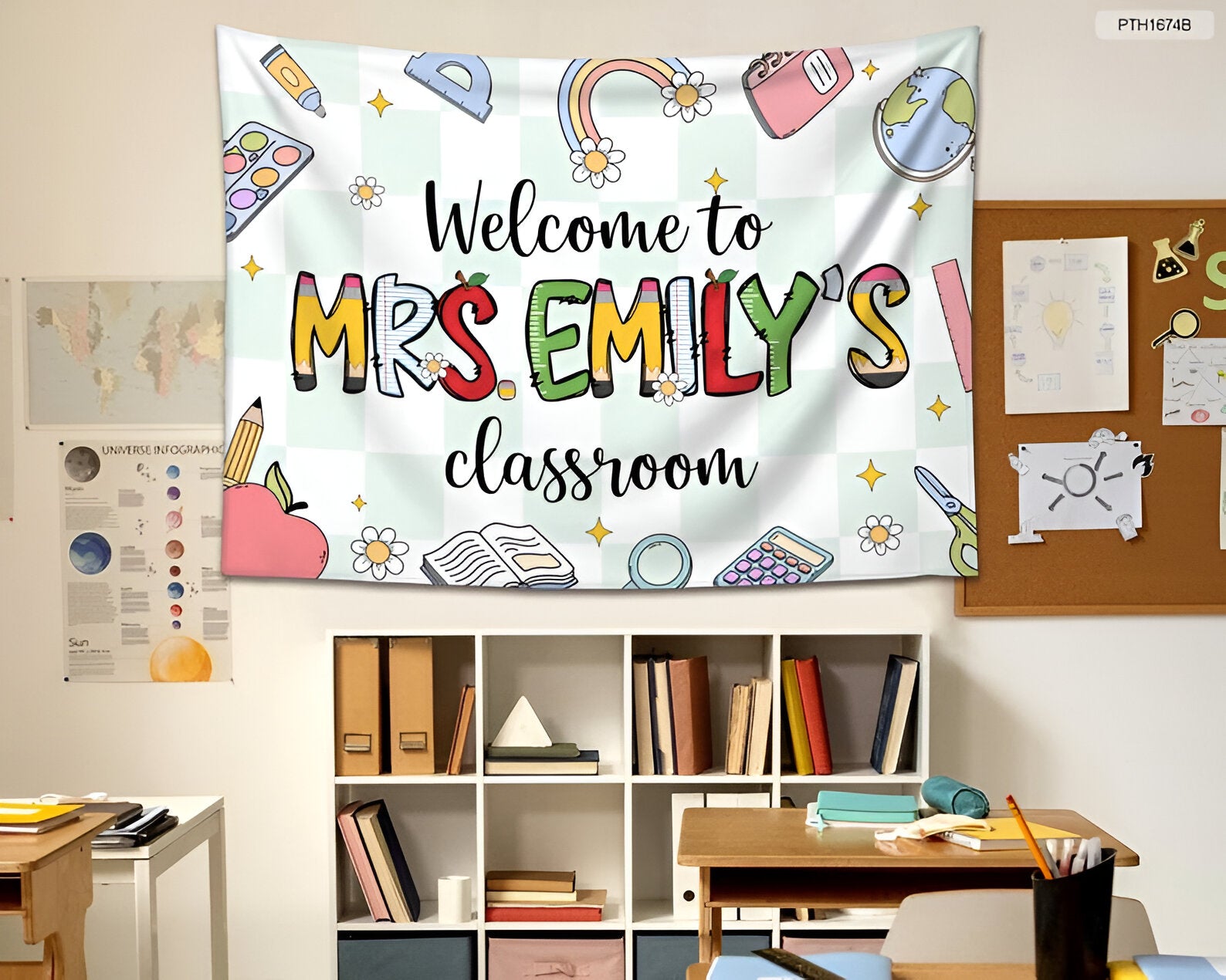 Custom Classroom Tapestry, Personalized Teacher Name Classroom Banner, Classroom Tapestry, Groovy Classroom Decor First Day Of School tapes1