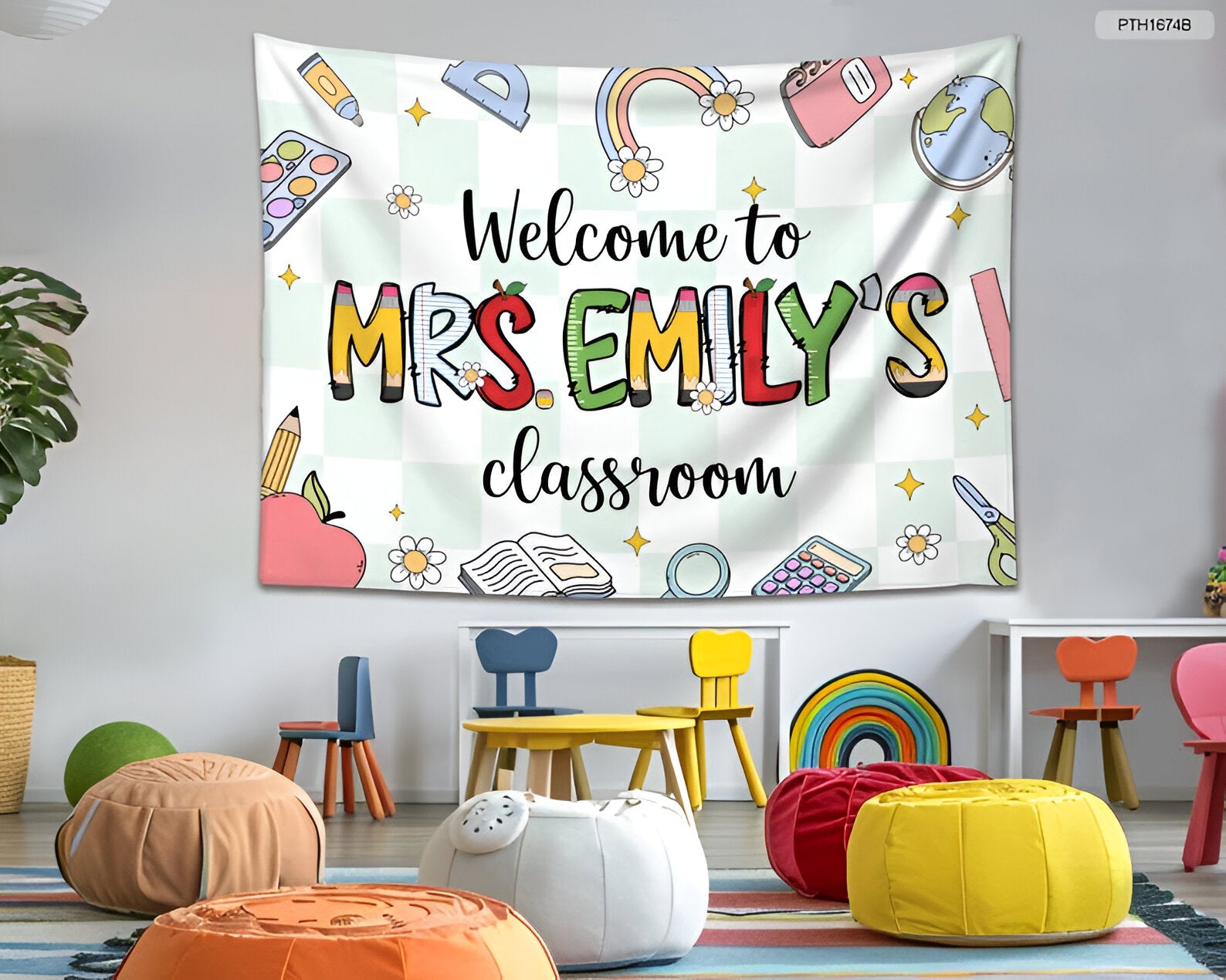 Custom Classroom Tapestry, Personalized Teacher Name Classroom Banner, Classroom Tapestry, Groovy Classroom Decor First Day Of School tapes1