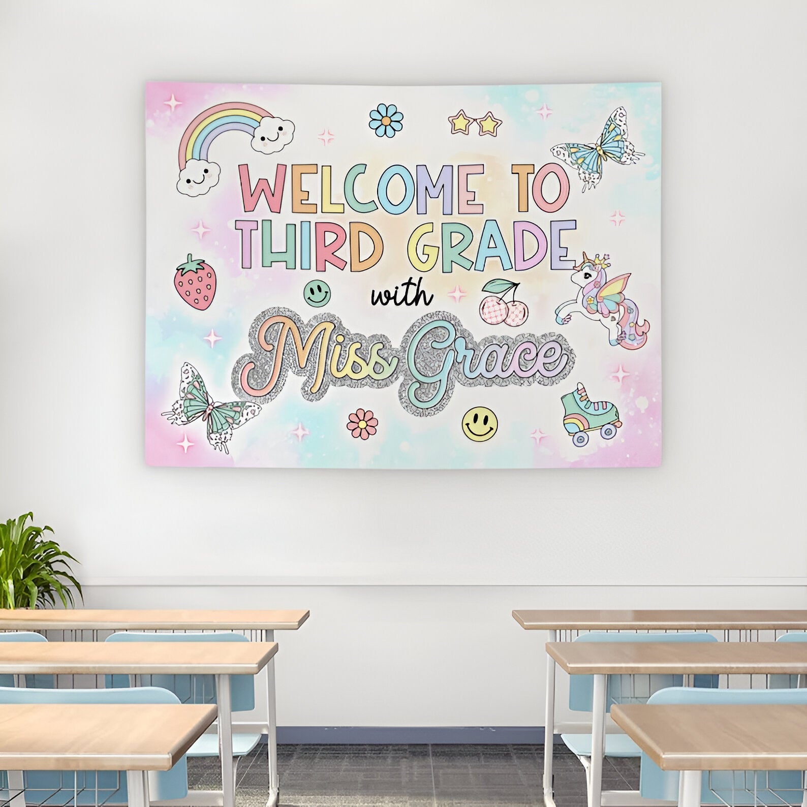 Personalized Classroom Decor, In Grade Era, Custom Classroom Tapestry, Welcome Back To School Decoration Banner, Welcome Teacher Name Gift tapes1