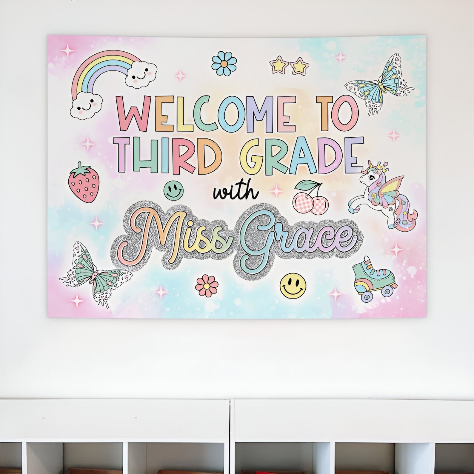 Personalized Classroom Decor, In Grade Era, Custom Classroom Tapestry, Welcome Back To School Decoration Banner, Welcome Teacher Name Gift tapes1