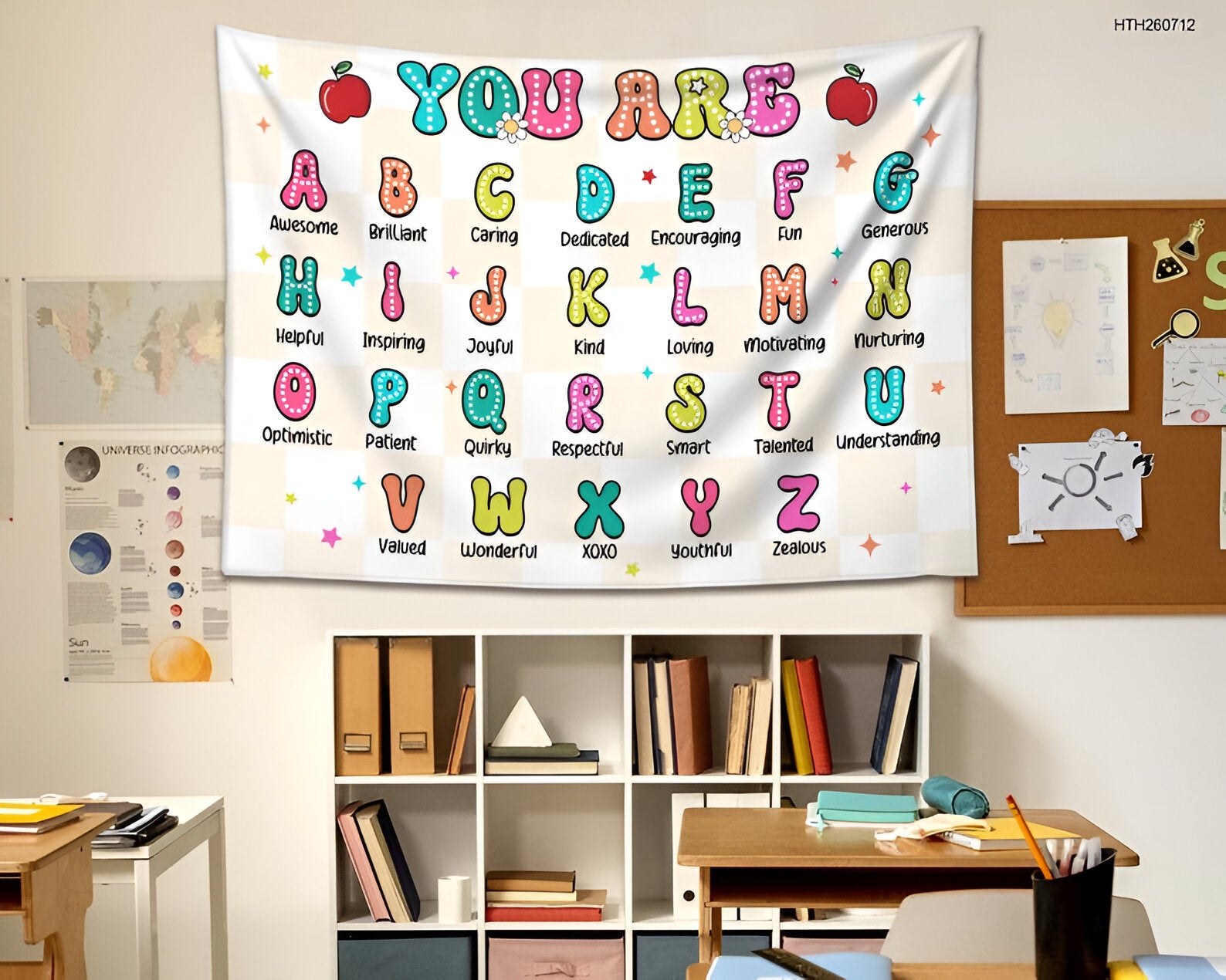 Classroom Decor, Custom Alphabet Teacher Tapestry, Classroom Tapestry, Classroom Banner, Back To School Gift, Teacher Wall Hanger Tapestry tapes1