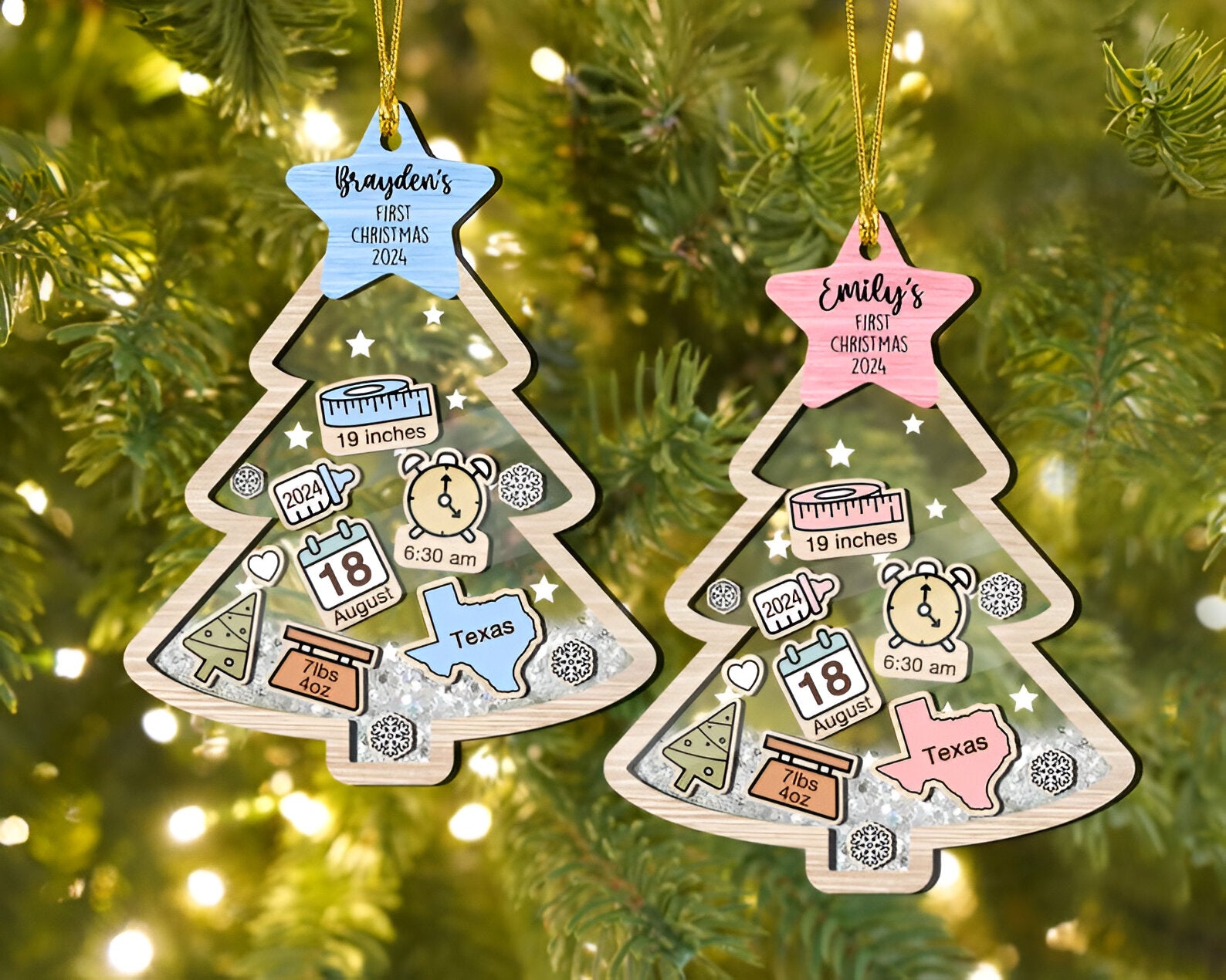 Baby's First Christmas Ornament, Baby 1st Christmas 2024 Ornament, Custom Baby Name Gift, Newborn Gift, Baby Shower Gift, 4D Ornament ORN2809