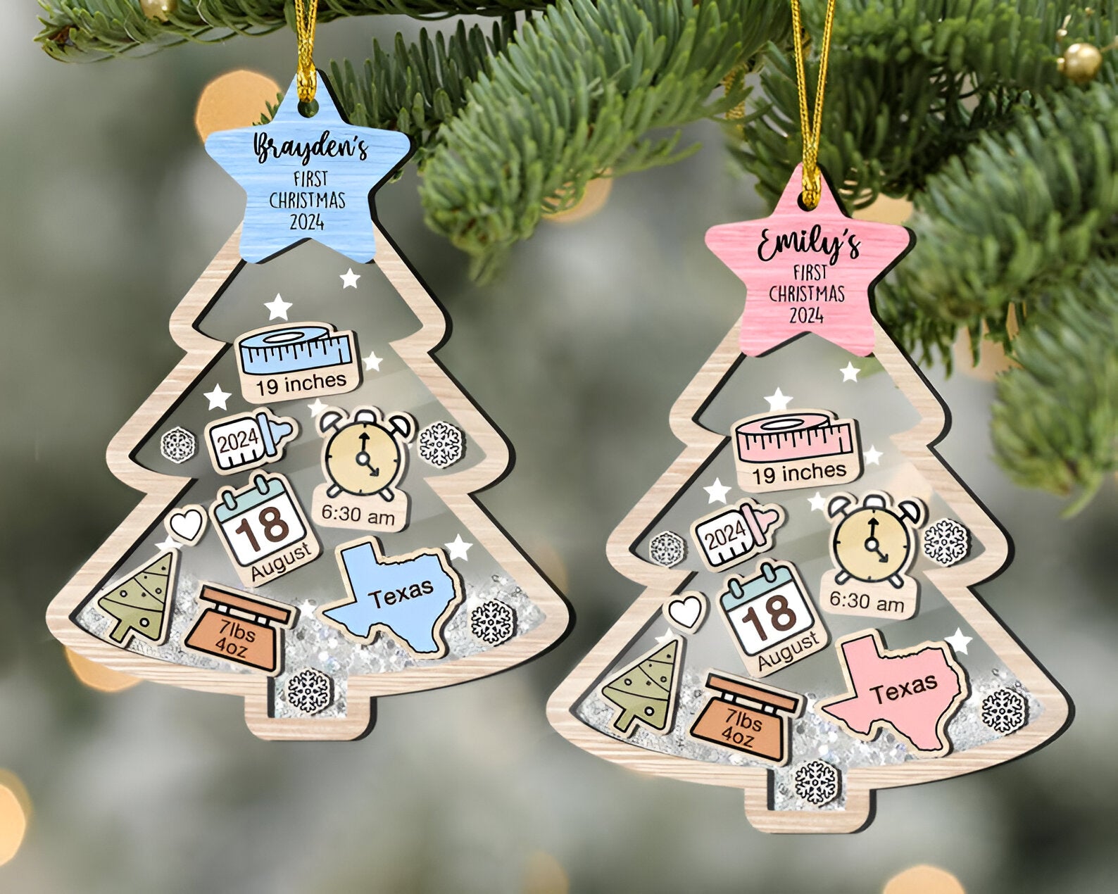 Baby's First Christmas Ornament, Baby 1st Christmas 2024 Ornament, Custom Baby Name Gift, Newborn Gift, Baby Shower Gift, 4D Ornament ORN2809