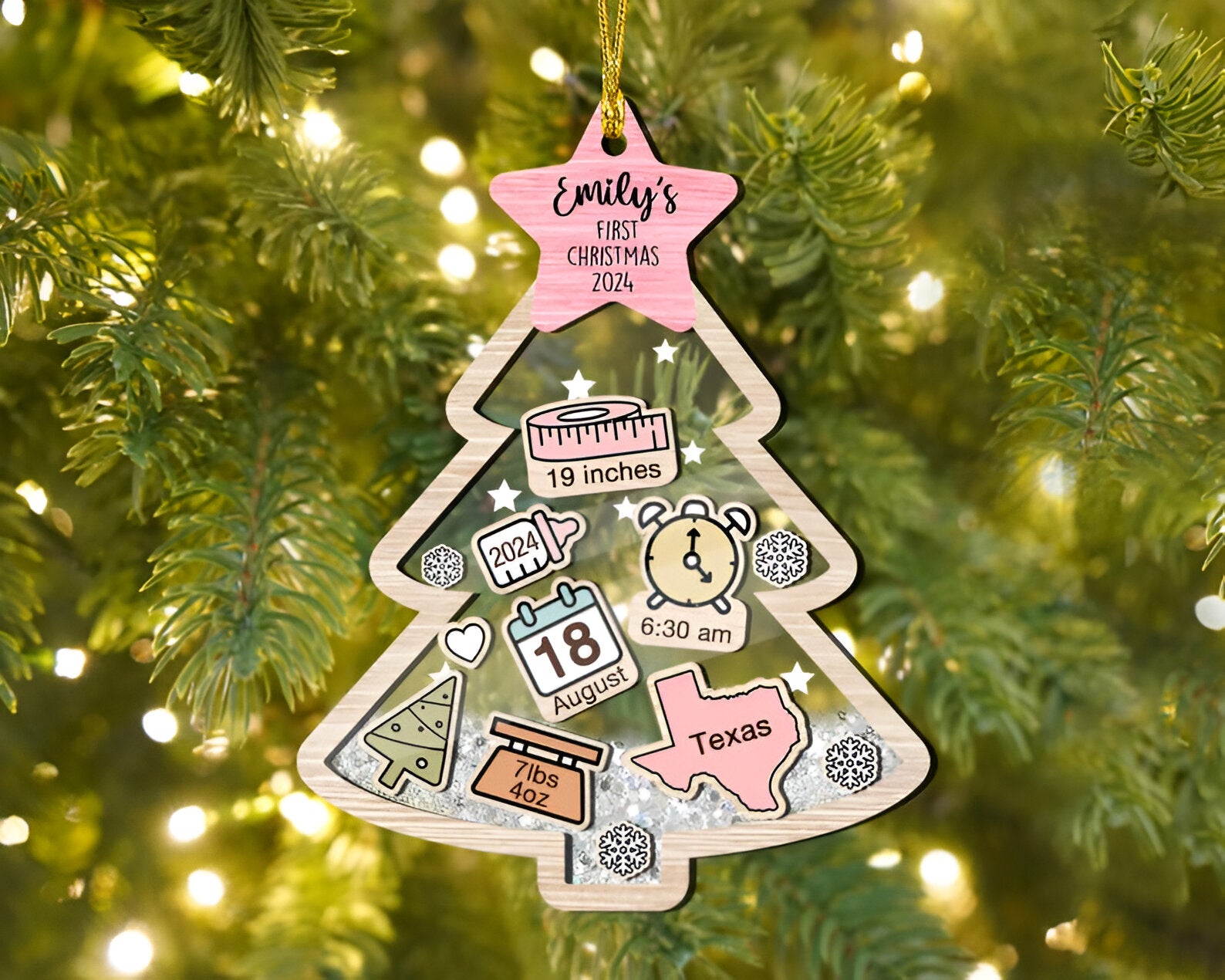 Baby's First Christmas Ornament, Baby 1st Christmas 2024 Ornament, Custom Baby Name Gift, Newborn Gift, Baby Shower Gift, 4D Ornament ORN2809